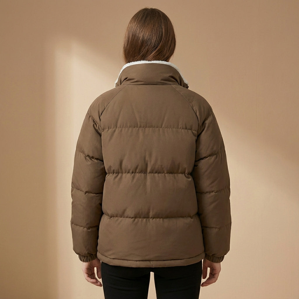 Aurora - Women’s Winter Puffer Jacket - Structured Stand Collar Padded Coat