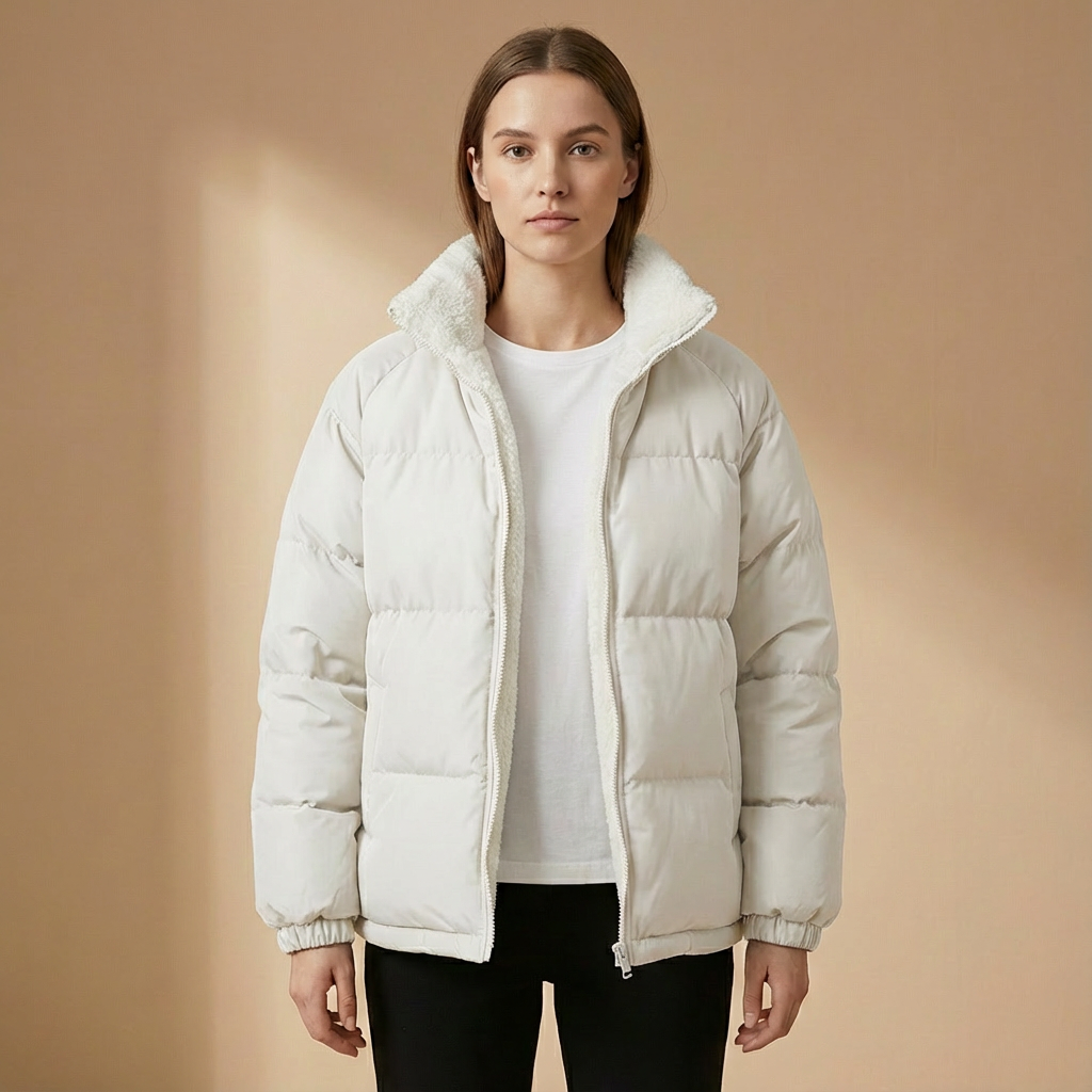 Aurora - Women’s Winter Puffer Jacket - Structured Stand Collar Padded Coat