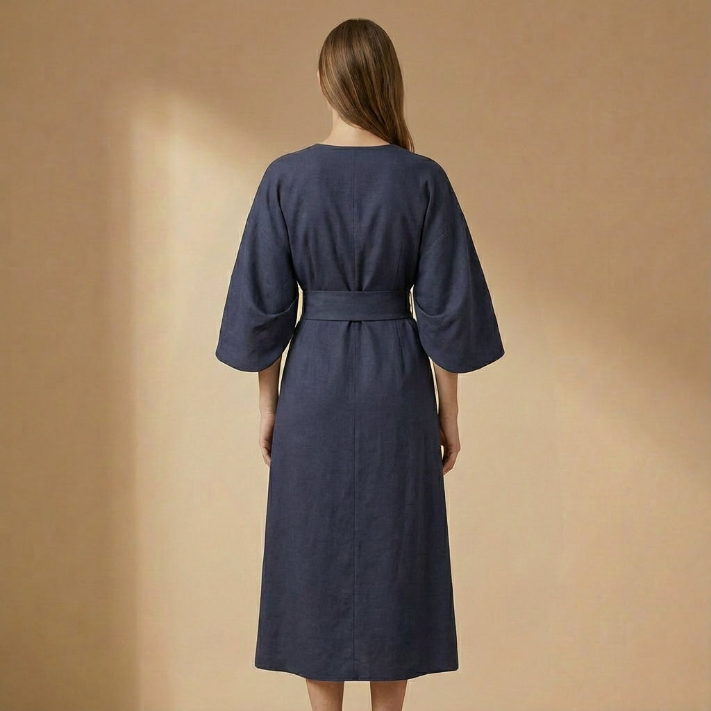 Genevieve - Belted Flare Sleeve Midi Dress - Elegant A-Line Fit-and-Flare Dress