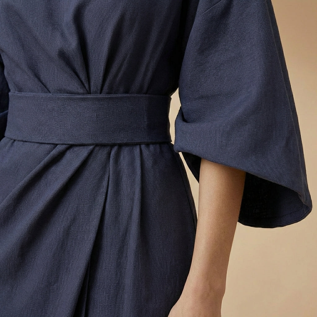 Genevieve - Belted Flare Sleeve Midi Dress - Elegant A-Line Fit-and-Flare Dress