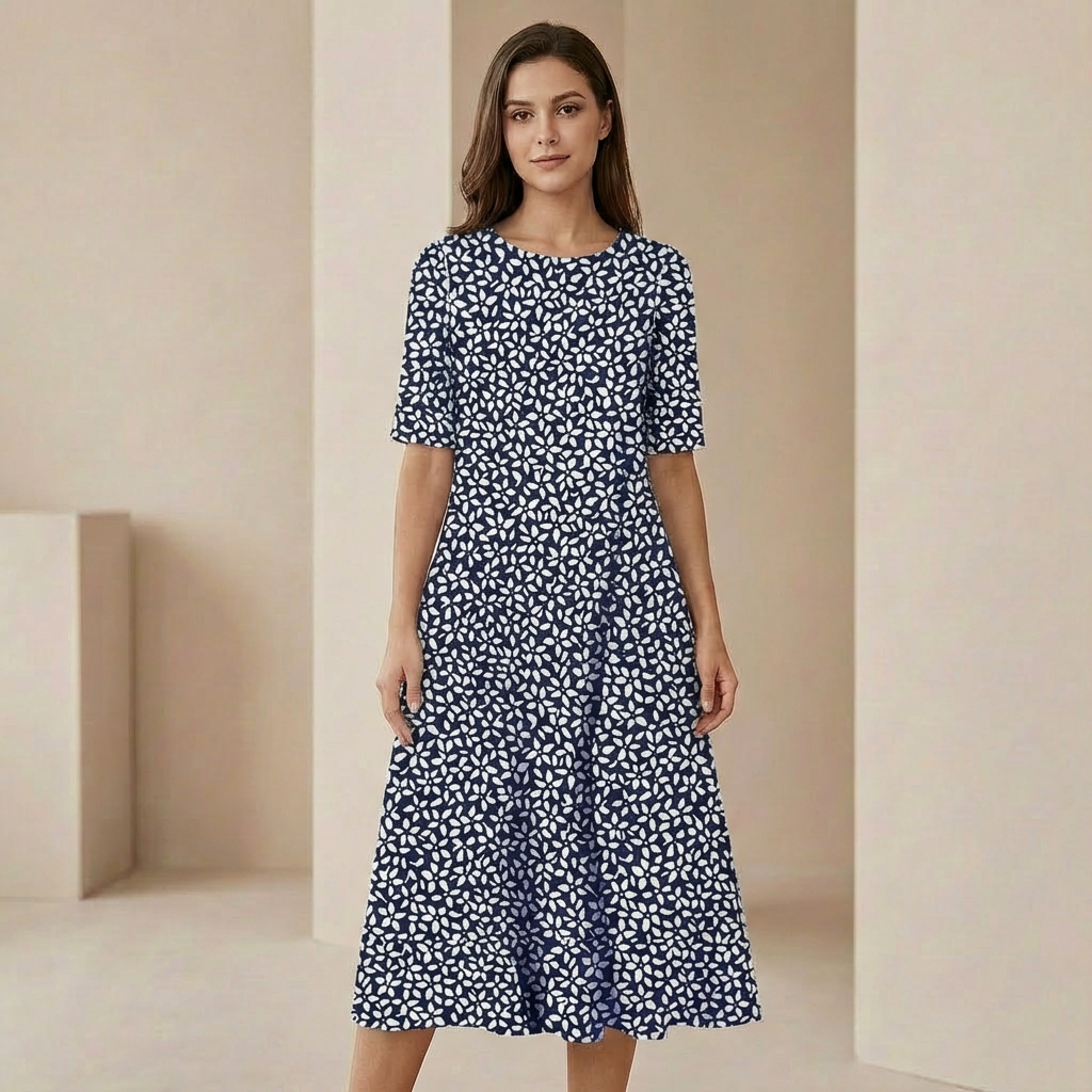 Elara - Floral A-Line Midi Dress - Breezy Botanical Garden Party Dress with Pockets