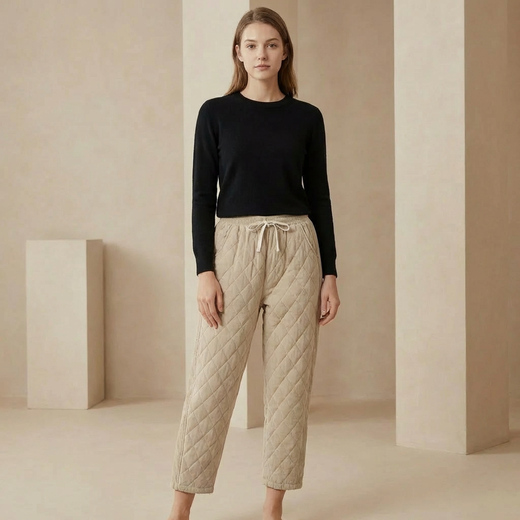 Mila - Women's Quilted Relaxed Ankle Pants - Cozy Textured Drawstring Joggers