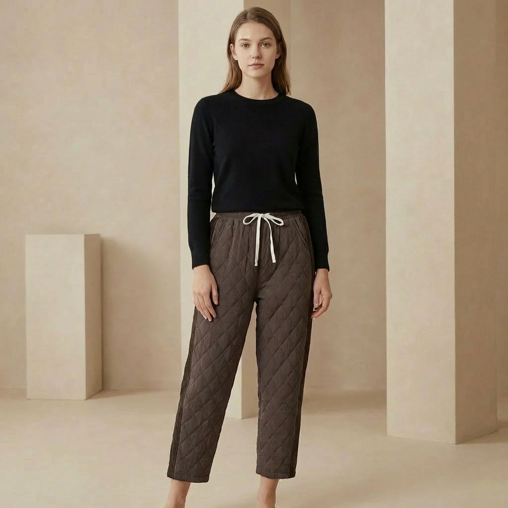 Mila - Women's Quilted Relaxed Ankle Pants - Cozy Textured Drawstring Joggers