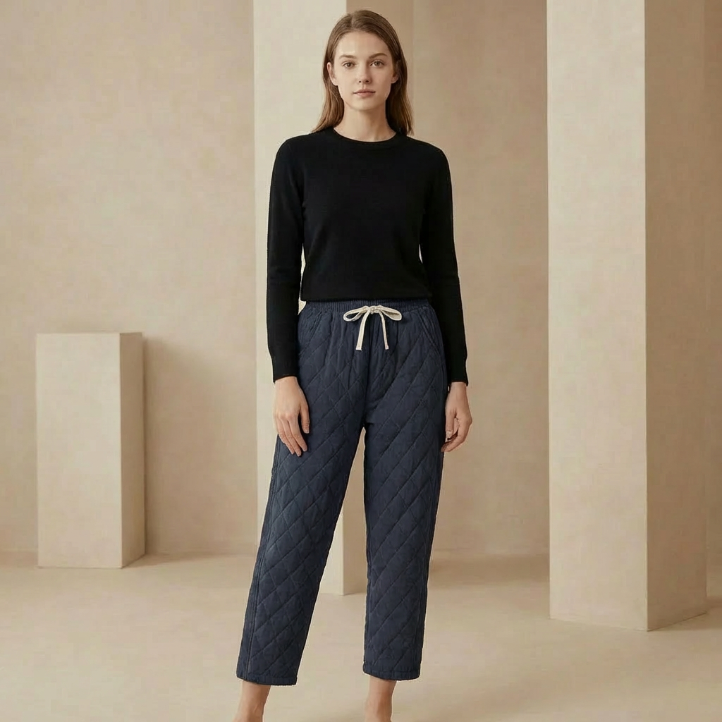 Mila - Women's Quilted Relaxed Ankle Pants - Cozy Textured Drawstring Joggers