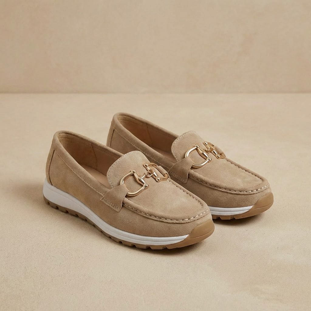 Madison - Women's Suede-Like Loafers - Elegant Buckle Detail & Comfort Slip-On