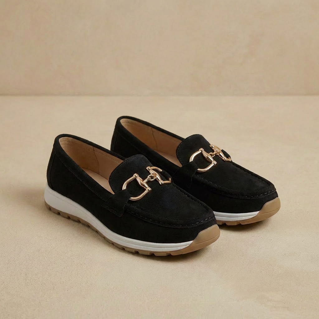 Madison - Women's Suede-Like Loafers - Elegant Buckle Detail & Comfort Slip-On