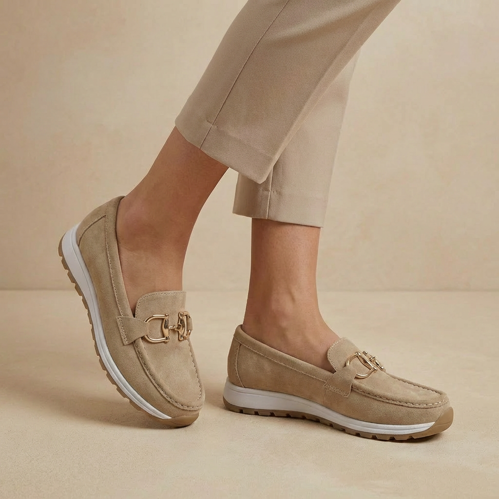Madison - Women's Suede-Like Loafers - Elegant Buckle Detail & Comfort Slip-On