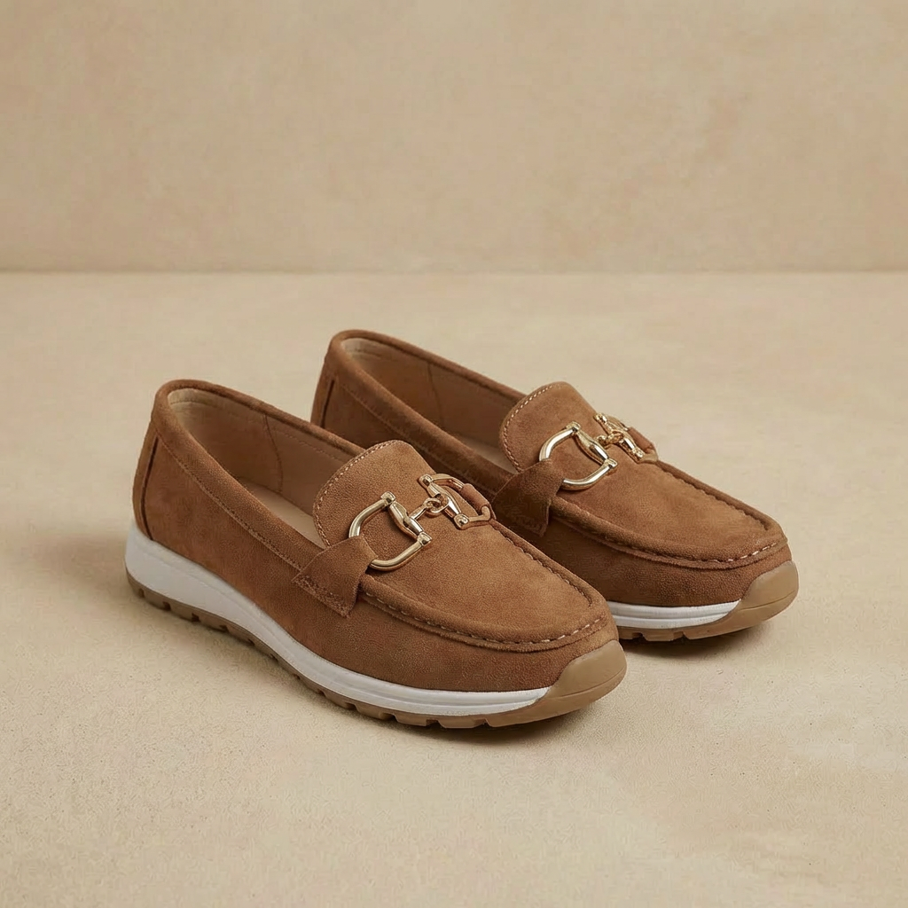 Madison - Women's Suede-Like Loafers - Elegant Buckle Detail & Comfort Slip-On
