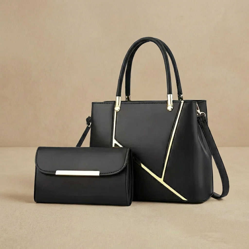Valentina - 2-Piece Geometric Handbag & Clutch Set - Luxury Top-Handle Tote & Crossbody