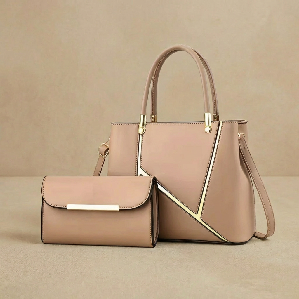 Valentina - 2-Piece Geometric Handbag & Clutch Set - Luxury Top-Handle Tote & Crossbody