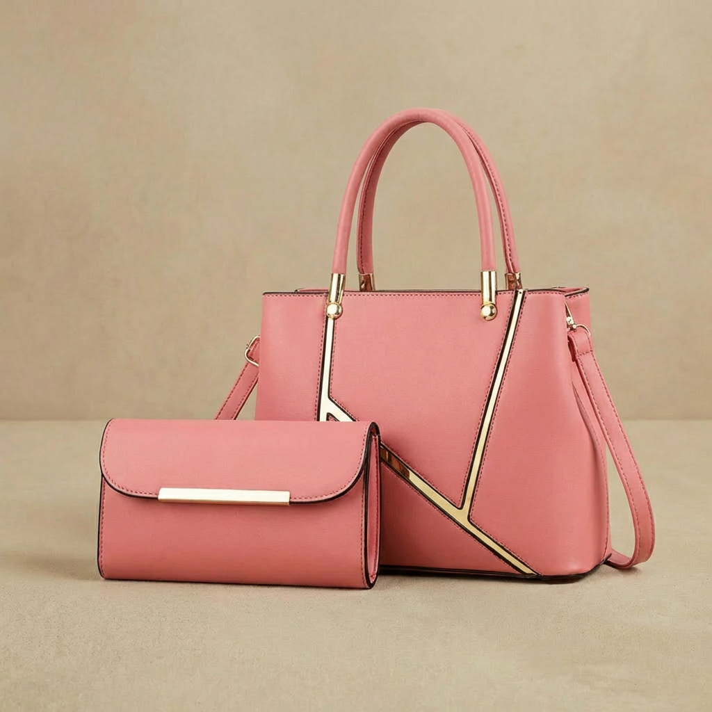 Valentina - 2-Piece Geometric Handbag & Clutch Set - Luxury Top-Handle Tote & Crossbody