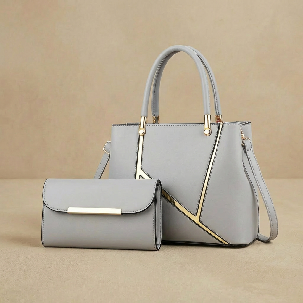 Valentina - 2-Piece Geometric Handbag & Clutch Set - Luxury Top-Handle Tote & Crossbody