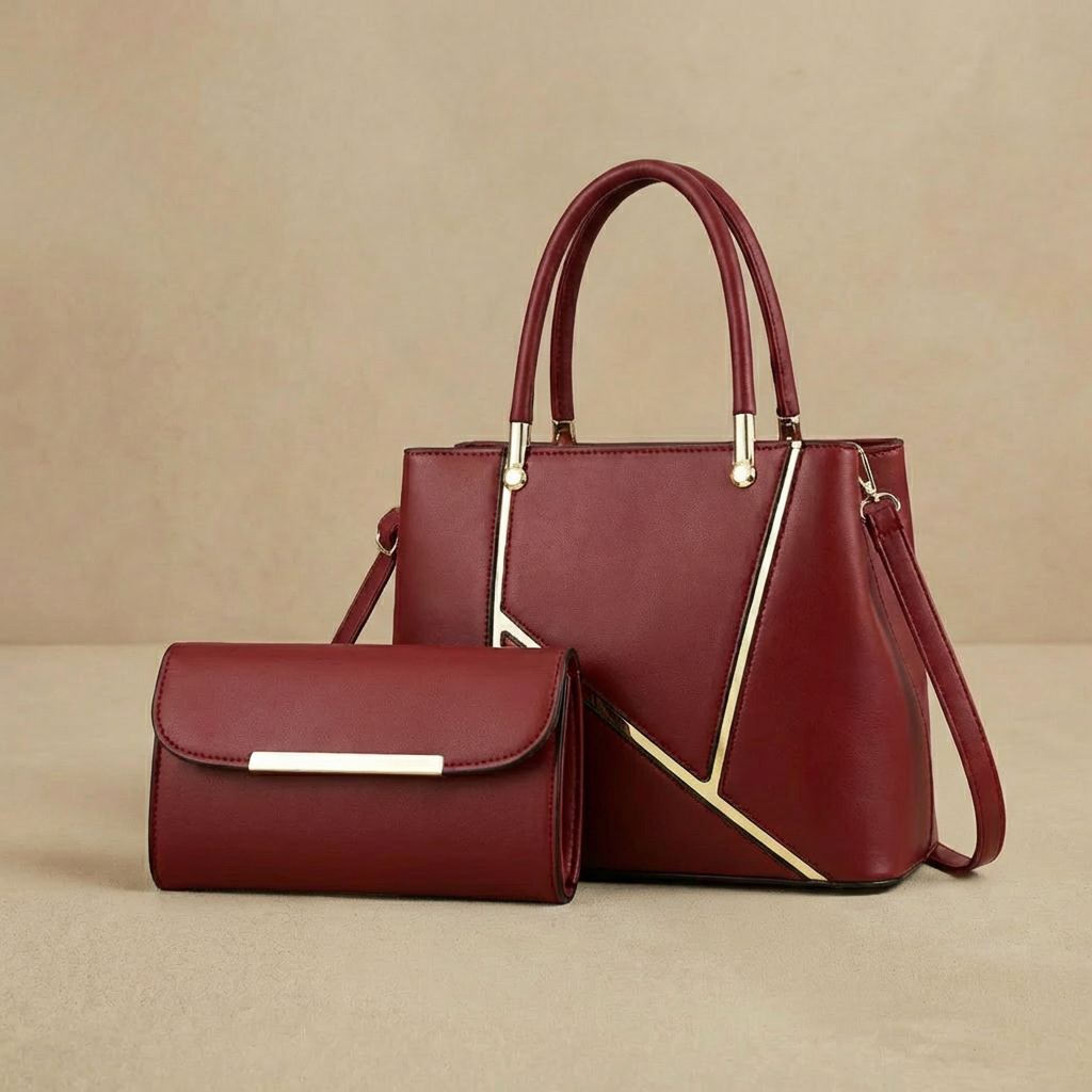 Valentina - 2-Piece Geometric Handbag & Clutch Set - Luxury Top-Handle Tote & Crossbody
