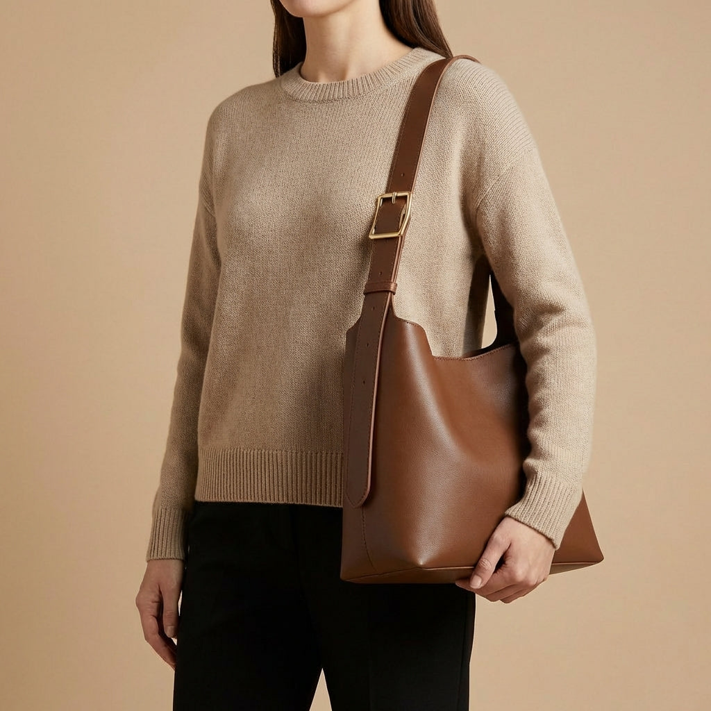 Celeste - Structured Vegan Leather Shoulder Bag - Modern Trapezoid Purse with Wide Strap