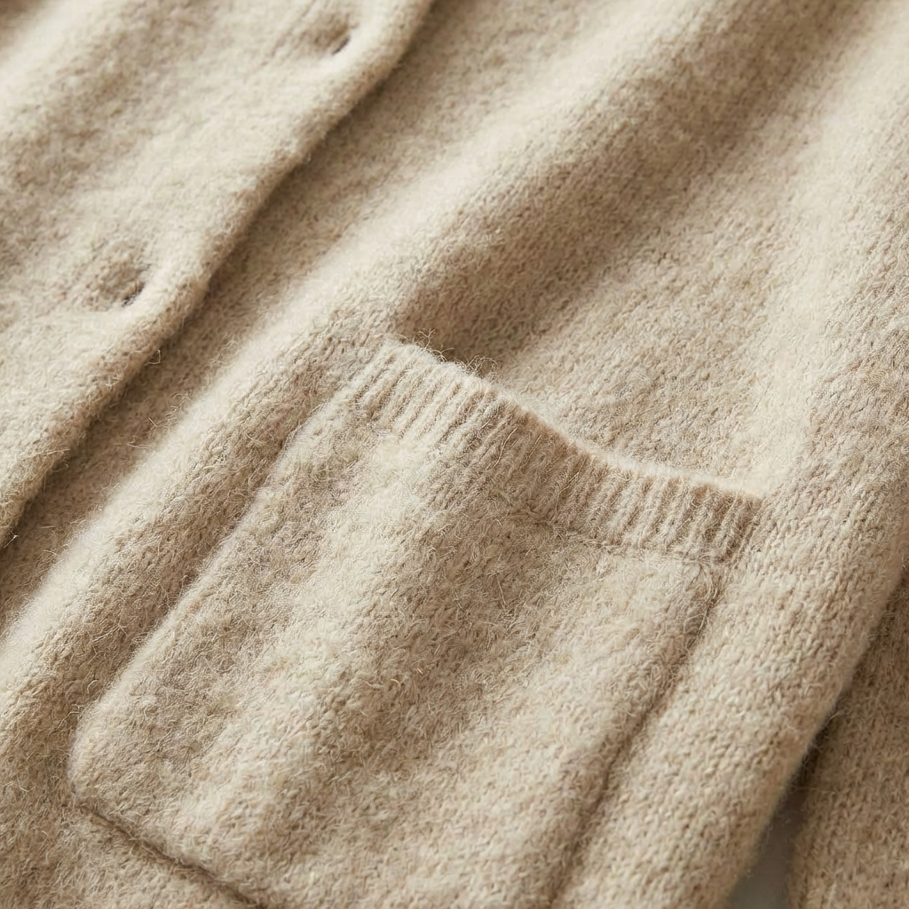 Vienna - Women's Wool Cardigan with Suede Accents - Soft Relaxed Fit Sweater with Pockets