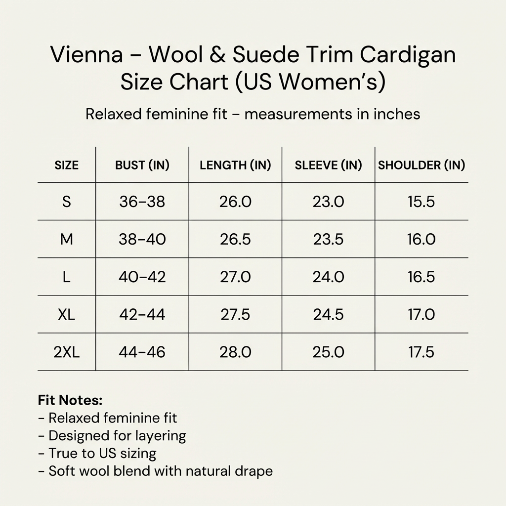 Vienna - Women's Wool Cardigan with Suede Accents - Soft Relaxed Fit Sweater with Pockets