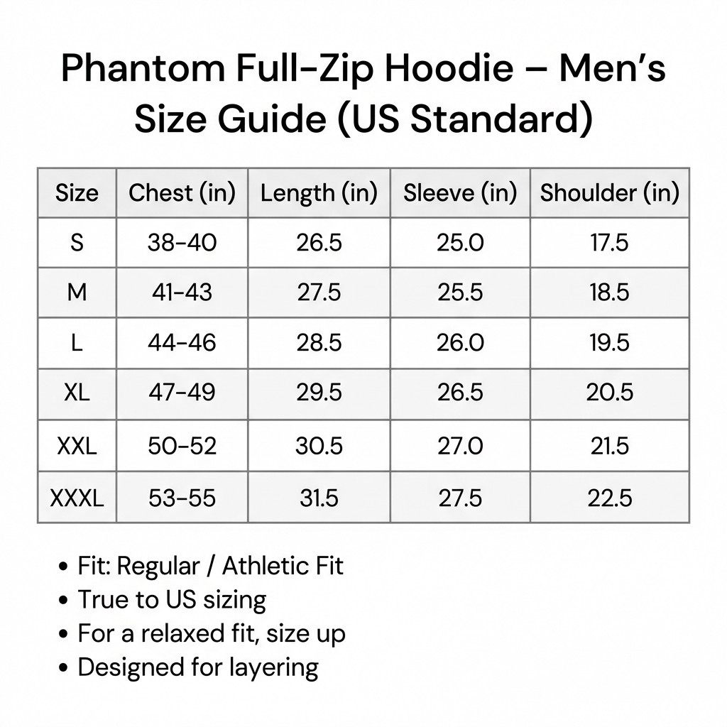 Phantom Full-Zip Hoodie - Premium Cotton Blend - Heavy-Duty Sweatshirt