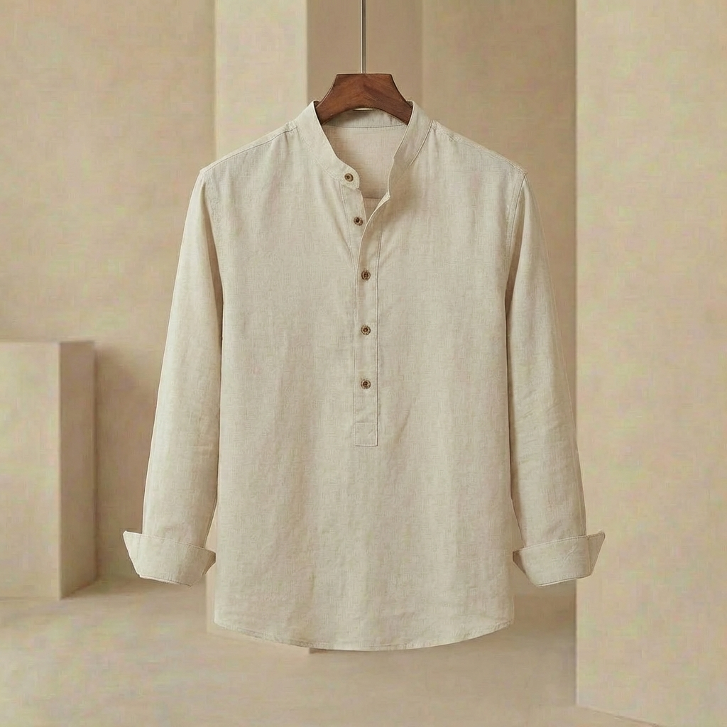 Zenith - Japanese-Style Linen Blend Shirt - Relaxed Mandarin Collar Top