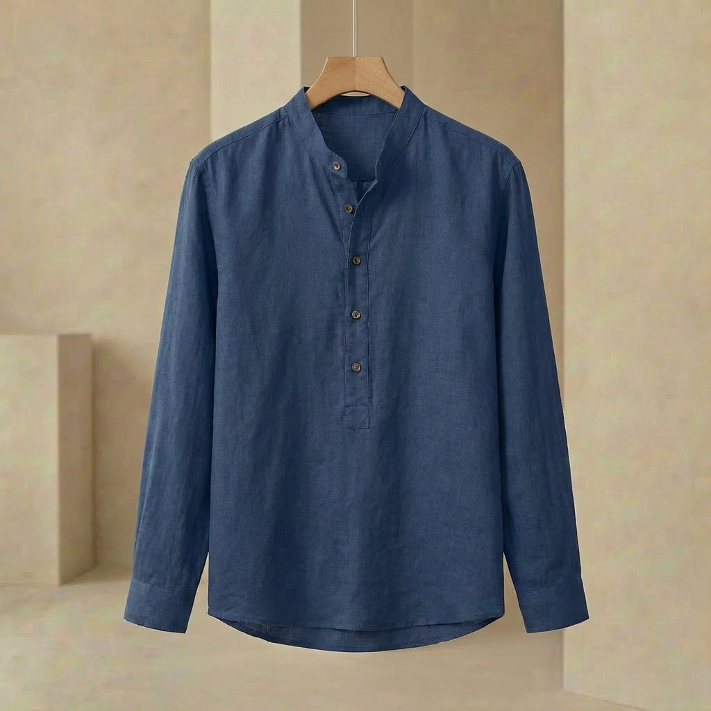 Zenith - Japanese-Style Linen Blend Shirt - Relaxed Mandarin Collar Top