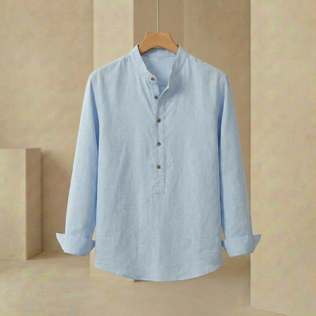 Zenith - Japanese-Style Linen Blend Shirt - Relaxed Mandarin Collar Top