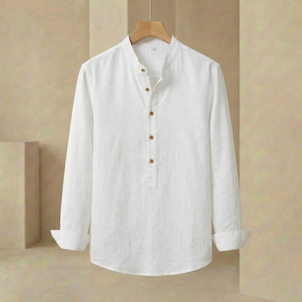 Zenith - Japanese-Style Linen Blend Shirt - Relaxed Mandarin Collar Top