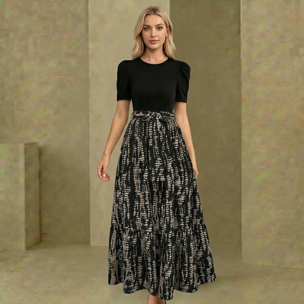 Aurora - Women's Floral Maxi Dress - Short Sleeve Fitted Bodice Flowing Skirt