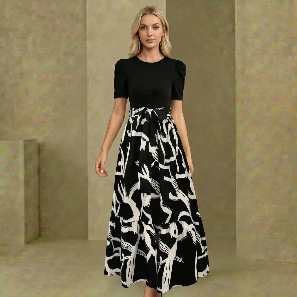 Aurora - Women's Floral Maxi Dress - Short Sleeve Fitted Bodice Flowing Skirt