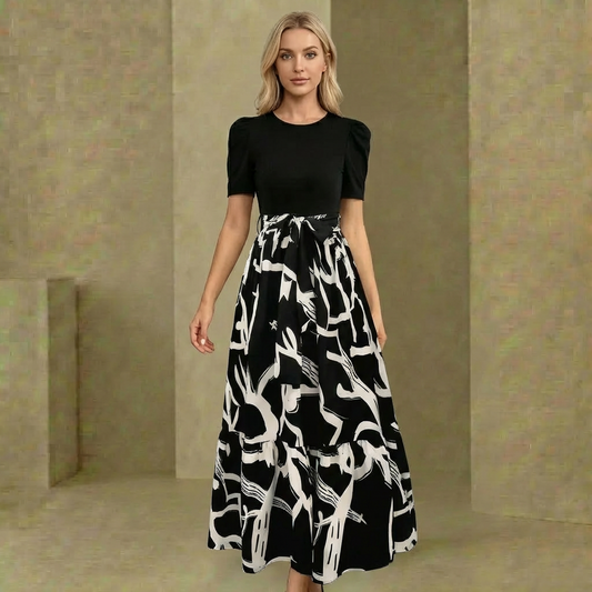 Aurora - Women's Floral Maxi Dress - Short Sleeve Fitted Bodice Flowing Skirt