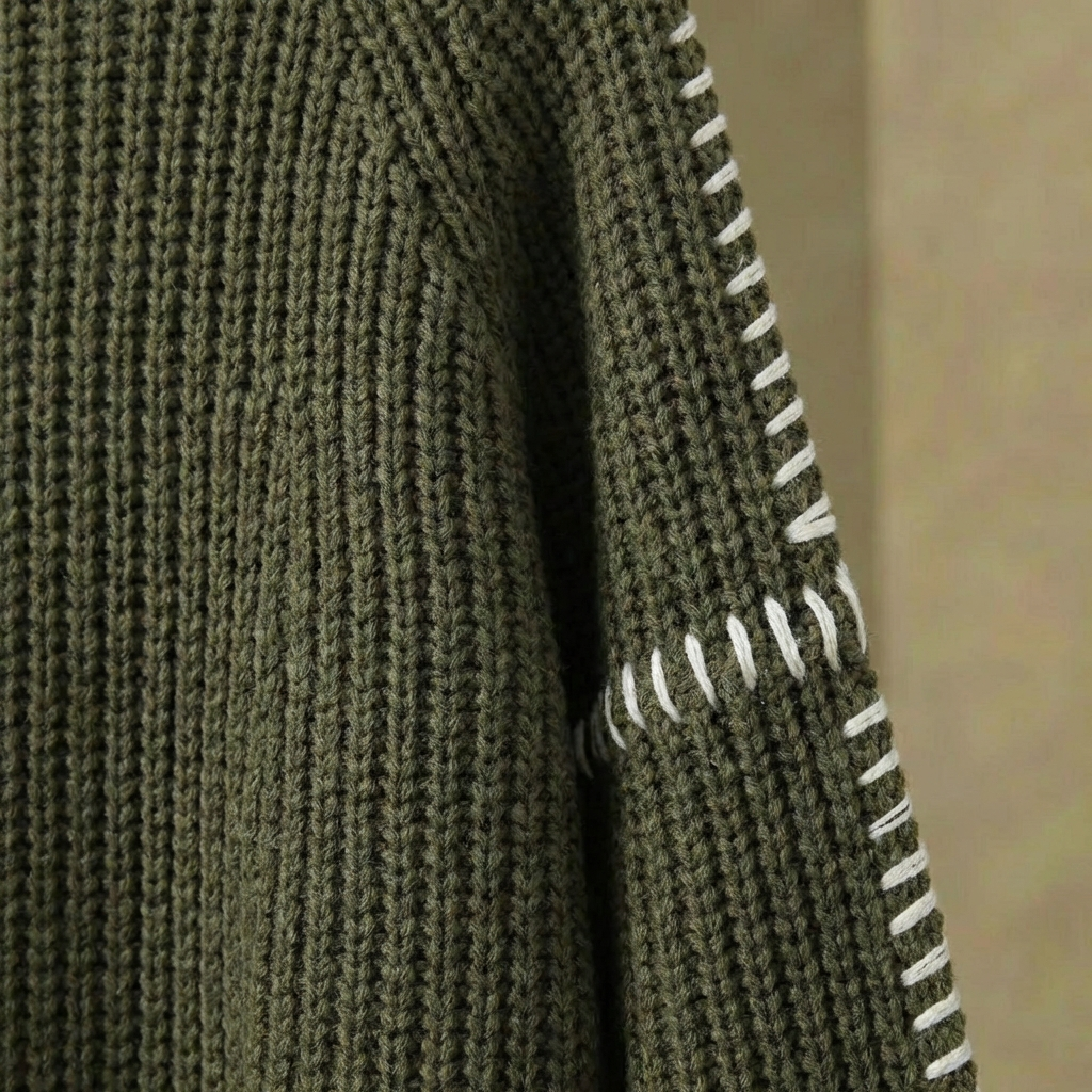 Marlowe - Women's Patchwork Knit Jumper - Oversized Mock Neck Sweater with Flared Sleeves