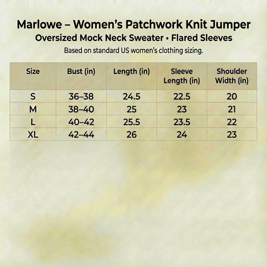 Marlowe - Women's Patchwork Knit Jumper - Oversized Mock Neck Sweater with Flared Sleeves