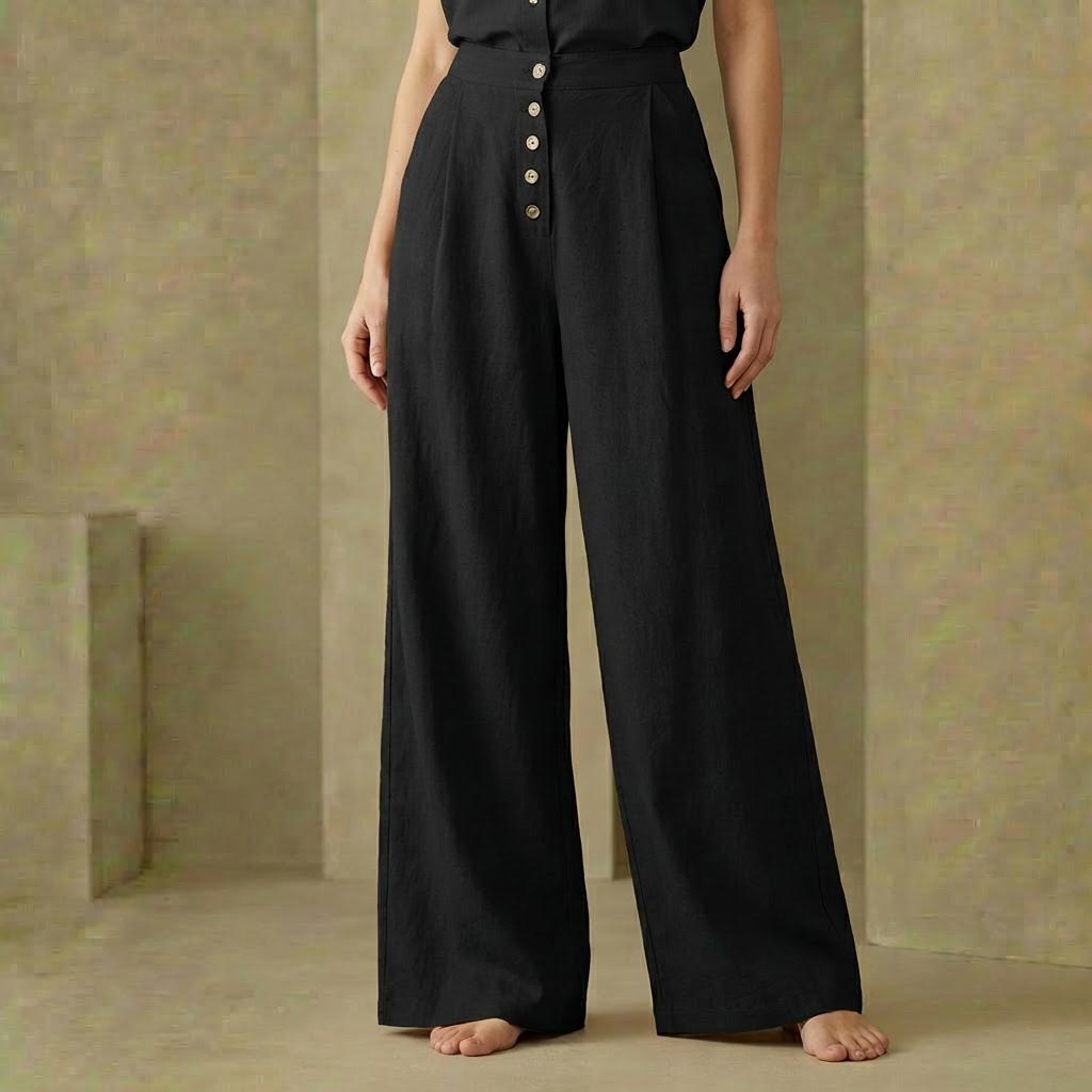 Harper - High-Waisted Button-Up Palazzo Pants - Breezy Wide-Leg Cotton Linen