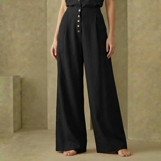 Harper - High-Waisted Button-Up Palazzo Pants - Breezy Wide-Leg Cotton Linen