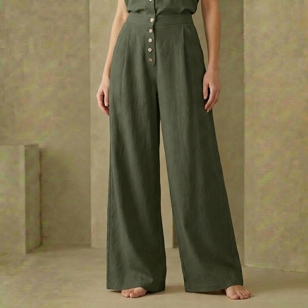 Harper - High-Waisted Button-Up Palazzo Pants - Breezy Wide-Leg Cotton Linen