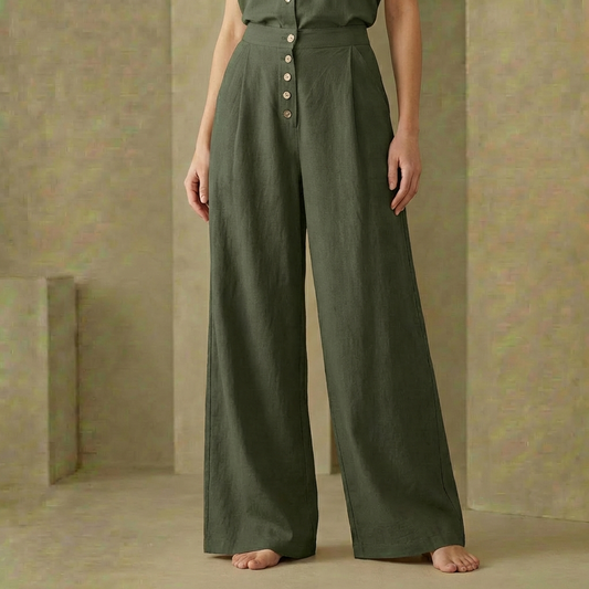 Harper - High-Waisted Button-Up Palazzo Pants - Breezy Wide-Leg Cotton Linen