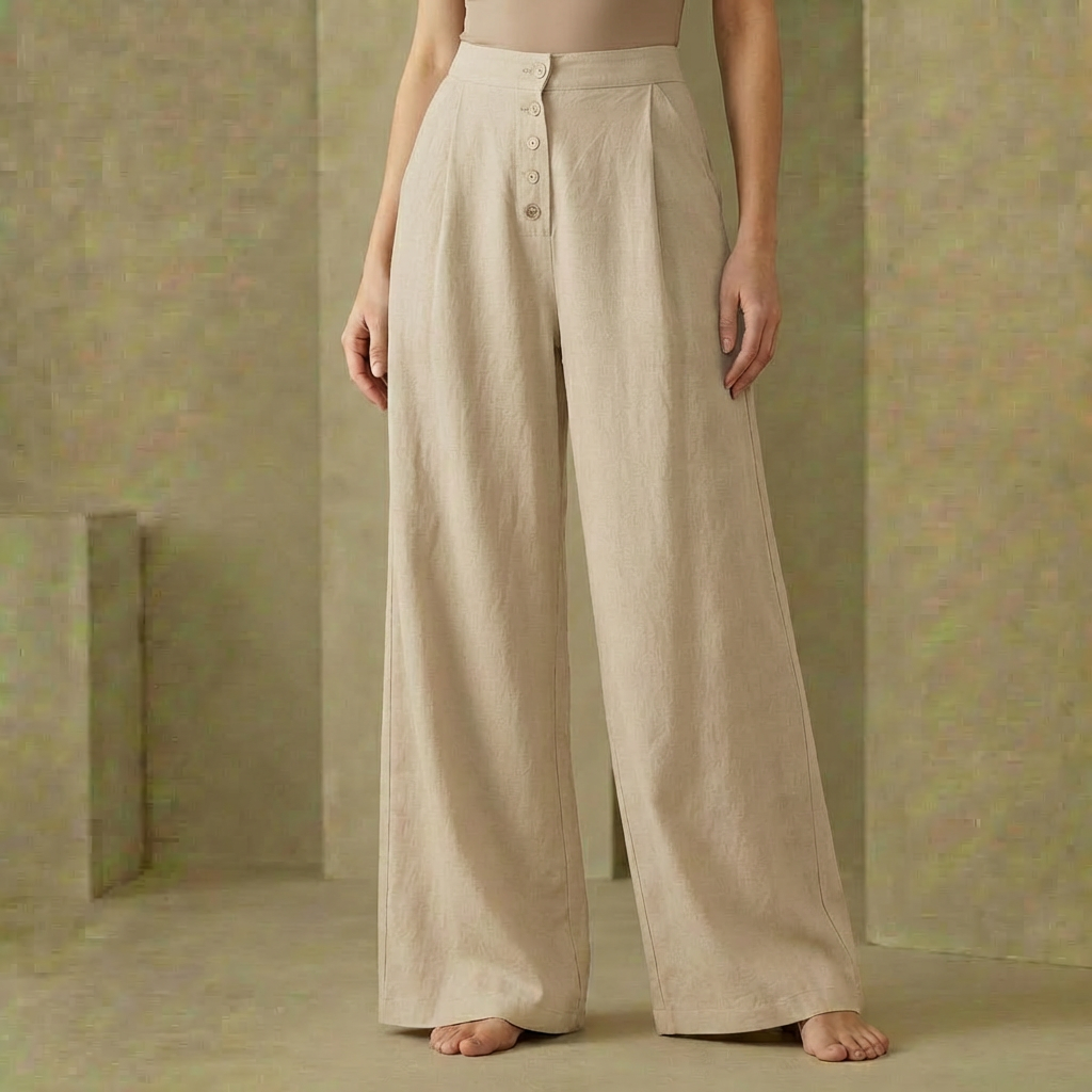 Harper - High-Waisted Button-Up Palazzo Pants - Breezy Wide-Leg Cotton Linen