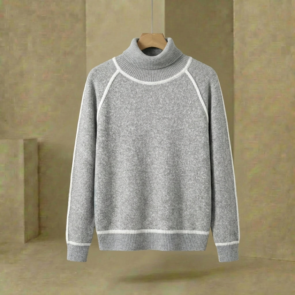 Quinn - Contrasting Seam Turtleneck - Velvety Soft Relaxed Knit Sweater