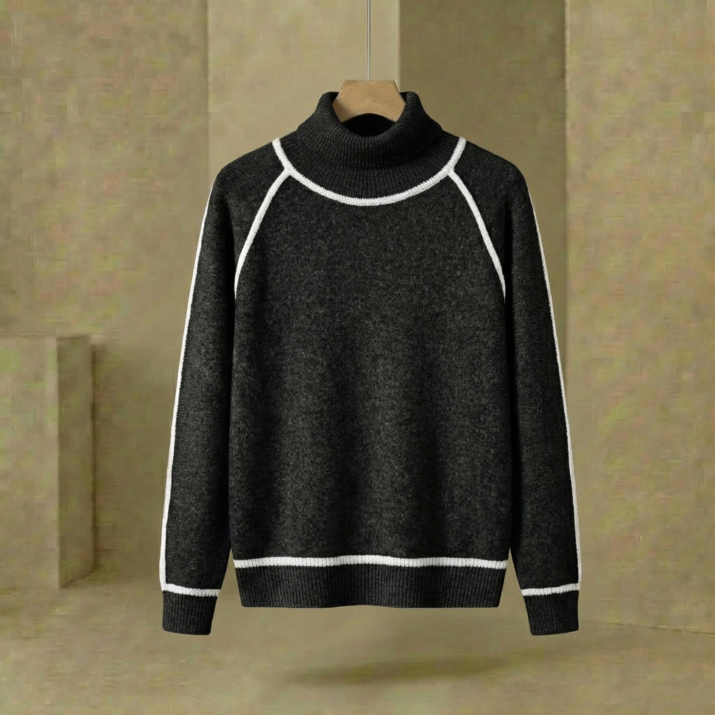 Quinn - Contrasting Seam Turtleneck - Velvety Soft Relaxed Knit Sweater