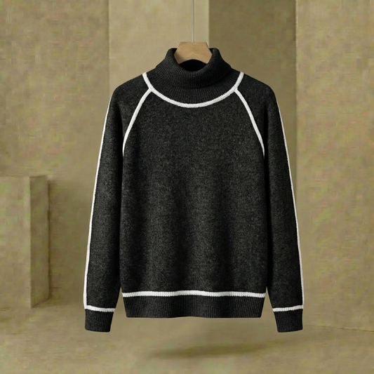 Quinn - Contrasting Seam Turtleneck - Velvety Soft Relaxed Knit Sweater