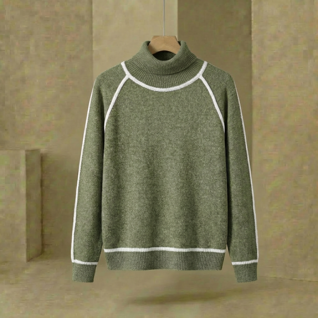 Quinn - Contrasting Seam Turtleneck - Velvety Soft Relaxed Knit Sweater