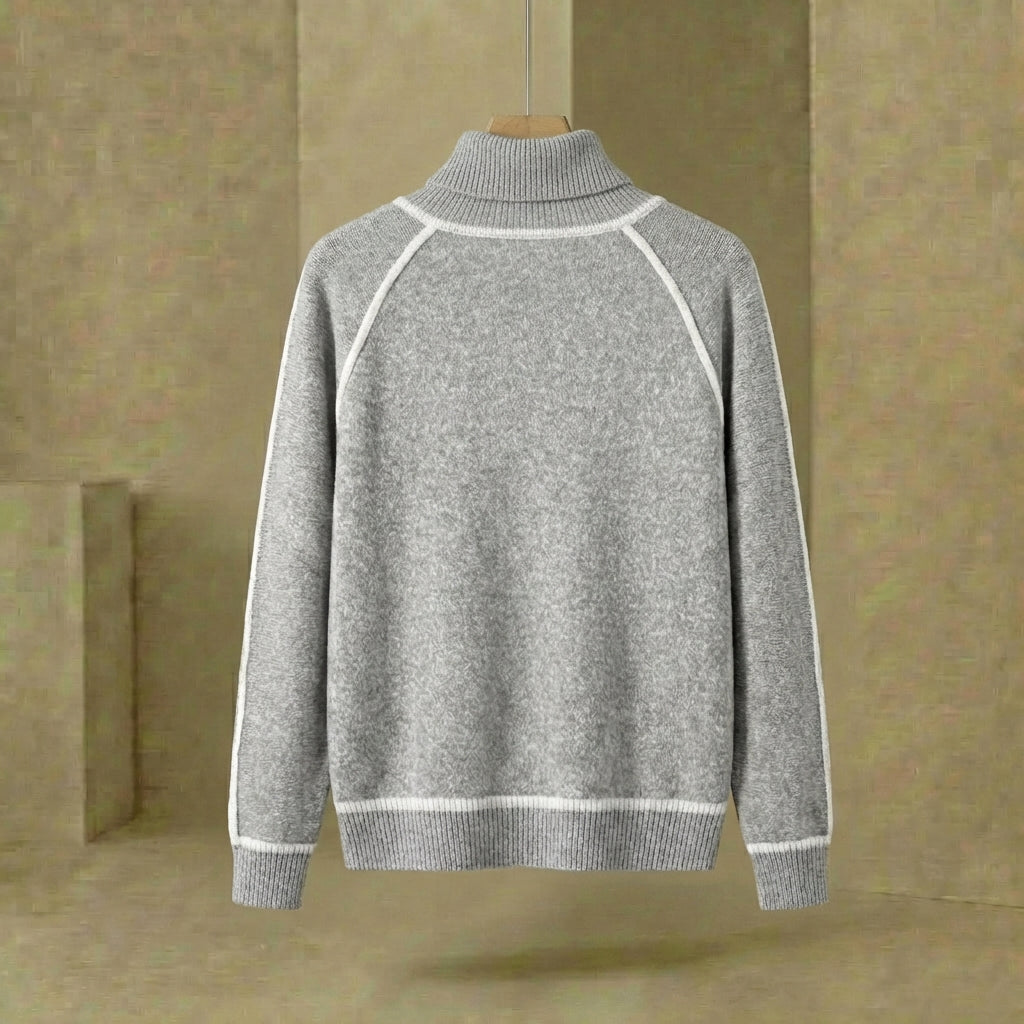 Quinn - Contrasting Seam Turtleneck - Velvety Soft Relaxed Knit Sweater