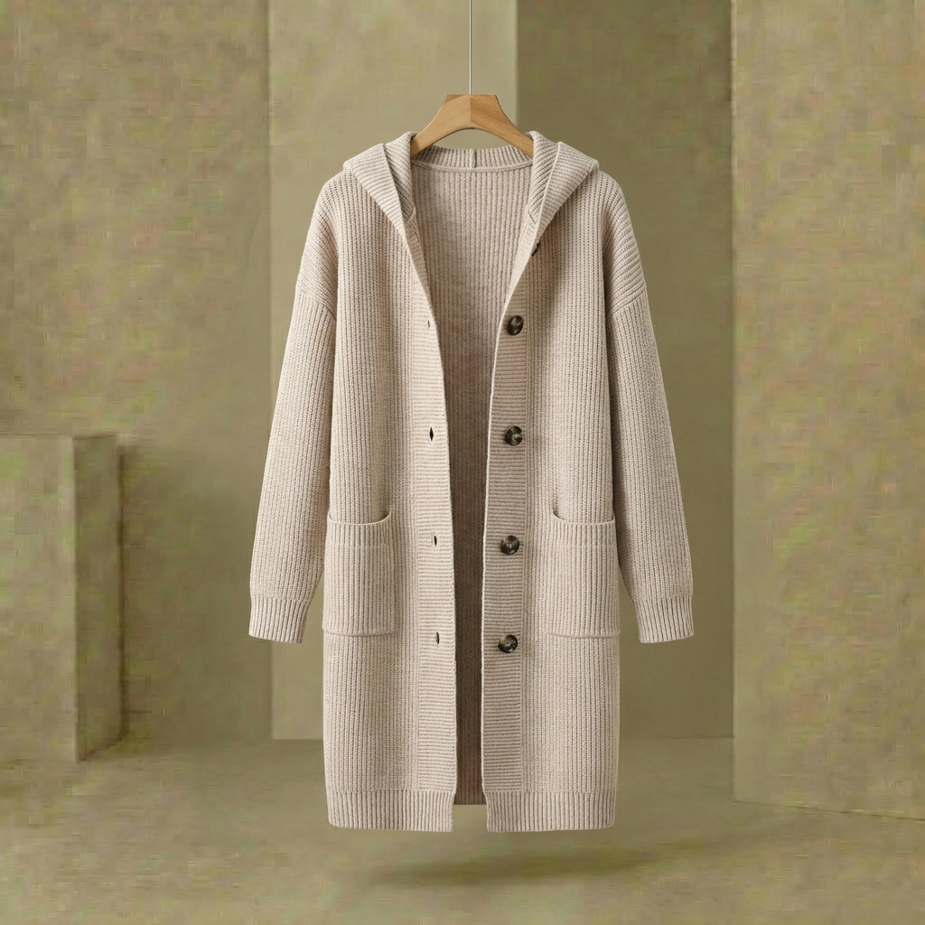Hadley - Women's Longline Hooded Cardigan - Soft Knit Button-Up Layering Sweater
