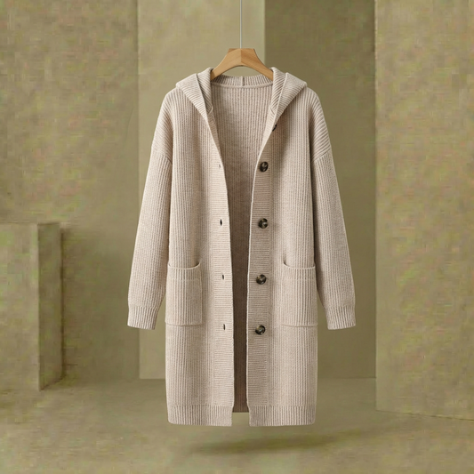 Hadley - Women's Longline Hooded Cardigan - Soft Knit Button-Up Layering Sweater