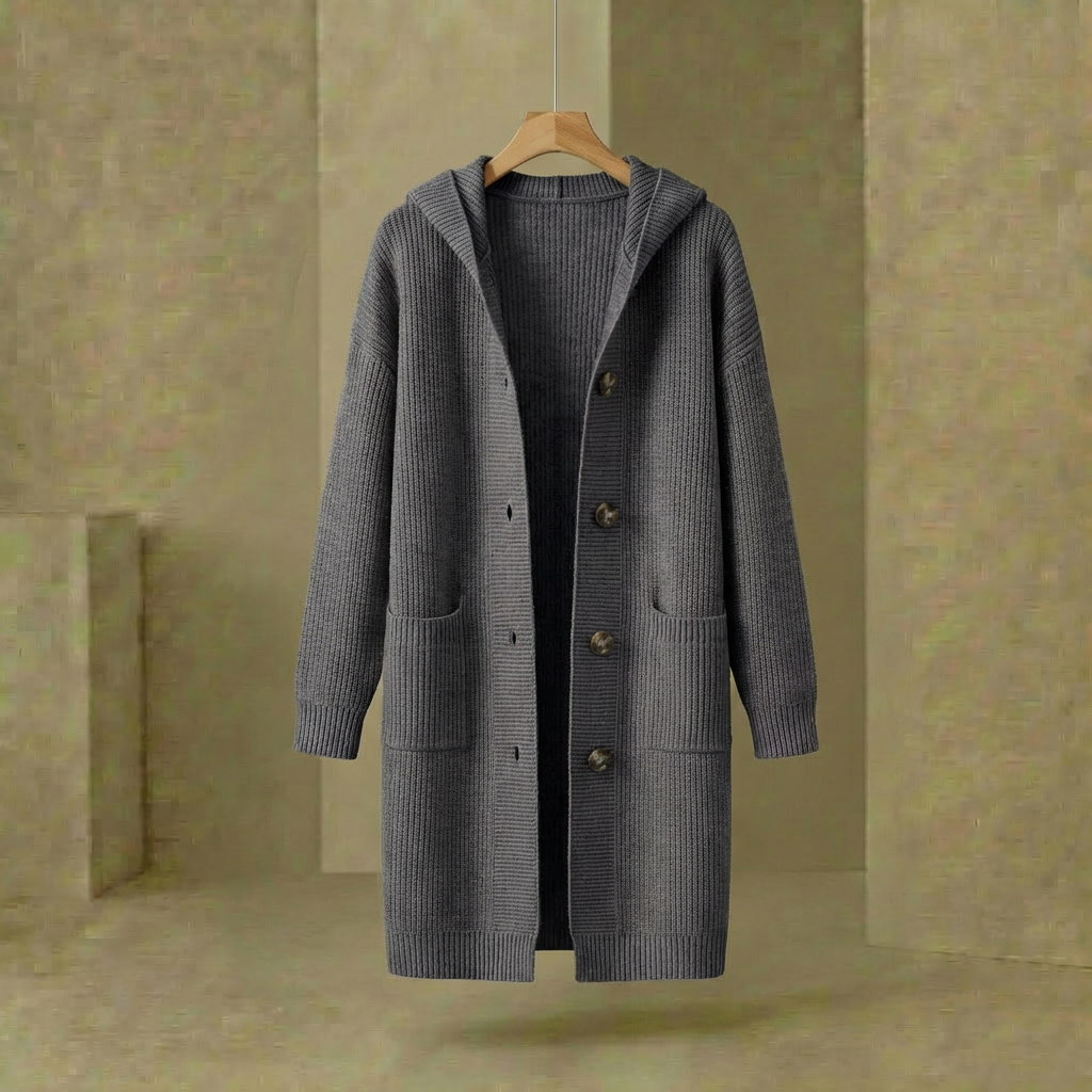 Hadley - Women's Longline Hooded Cardigan - Soft Knit Button-Up Layering Sweater