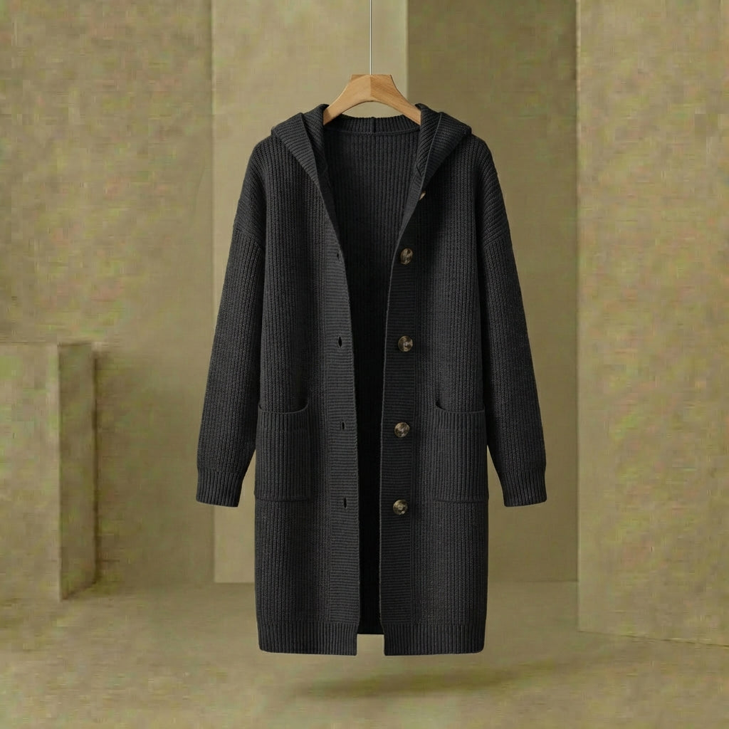 Hadley - Women's Longline Hooded Cardigan - Soft Knit Button-Up Layering Sweater