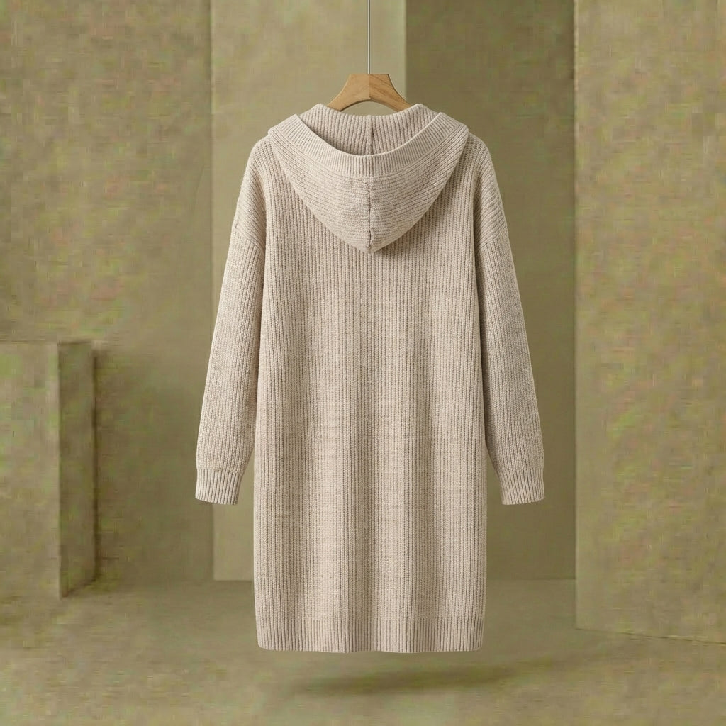Hadley - Women's Longline Hooded Cardigan - Soft Knit Button-Up Layering Sweater