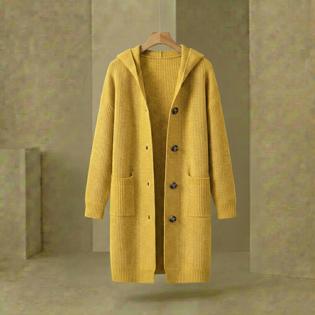 Hadley - Women's Longline Hooded Cardigan - Soft Knit Button-Up Layering Sweater