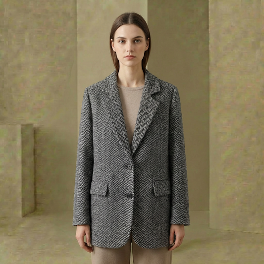 Alden - Women's Relaxed Geometric Blazer - Modern Wool-Blend Notched Lapel Jacket