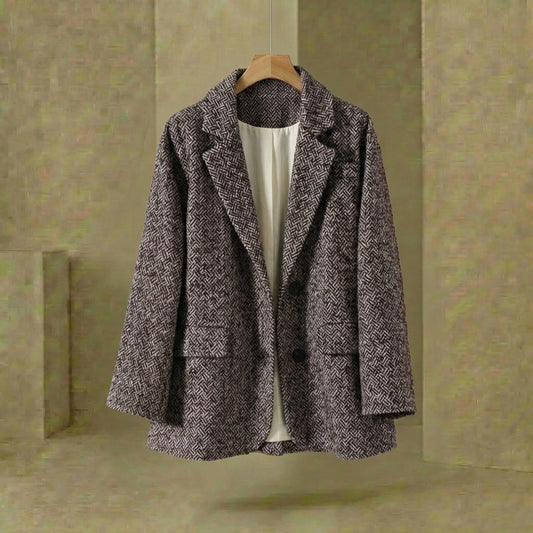 Alden - Women's Relaxed Geometric Blazer - Modern Wool-Blend Notched Lapel Jacket