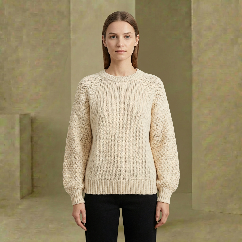 Callie - Textured Balloon-Sleeve Knit Sweater - Relaxed Fit Wool-Blend Crewneck