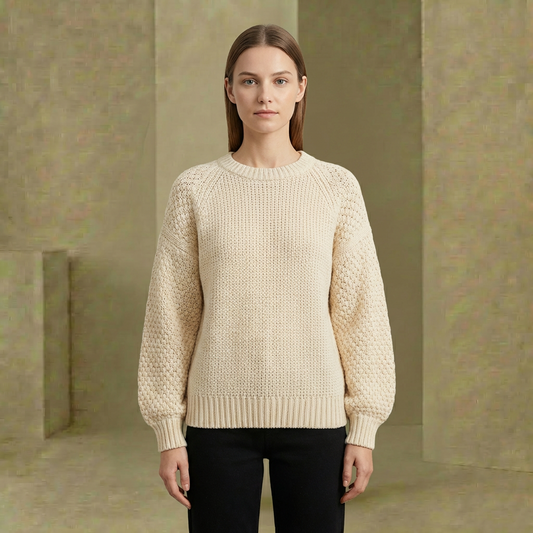Callie - Textured Balloon-Sleeve Knit Sweater - Relaxed Fit Wool-Blend Crewneck